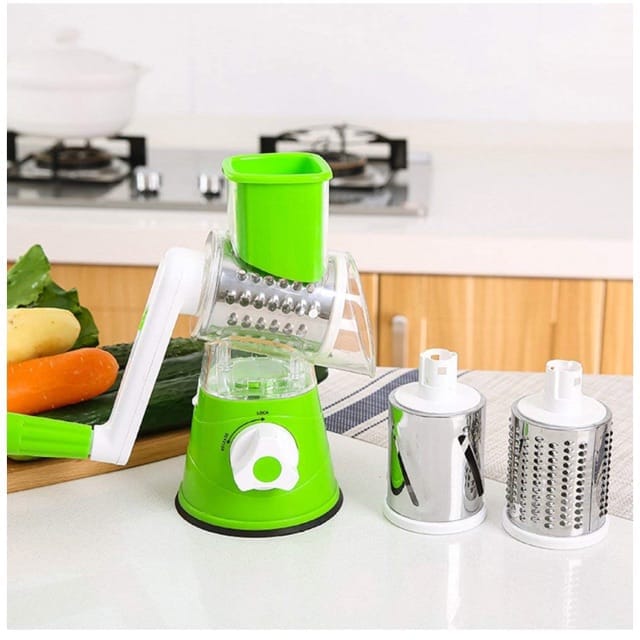 Multifunctional Hand Crank Drum Vegetable Cutter with 3 interchangeable blades