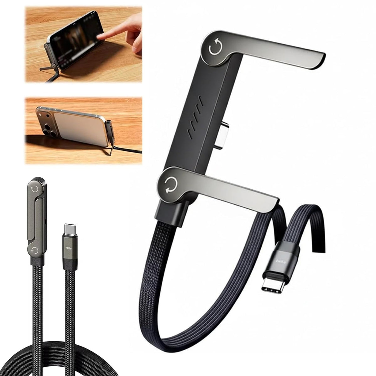 Folding Phone Holder with Fast Charging Cable