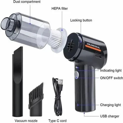 3-in-1 Portable Cordless Vacuum Cleaner with HEPA filter, nozzle attachments and USB Type-C cable