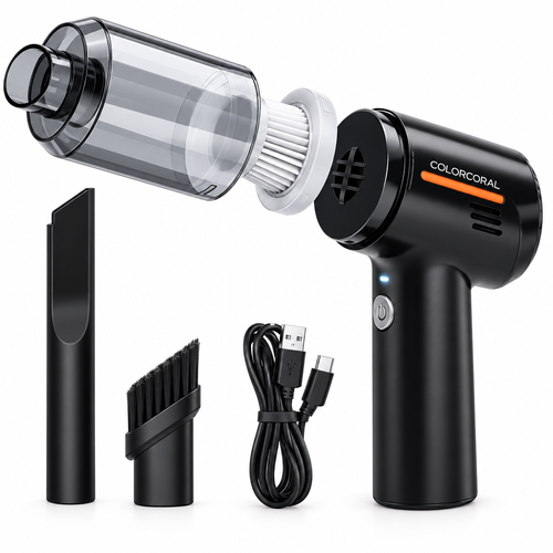 Portable cordless vacuum cleaner product shot on white background