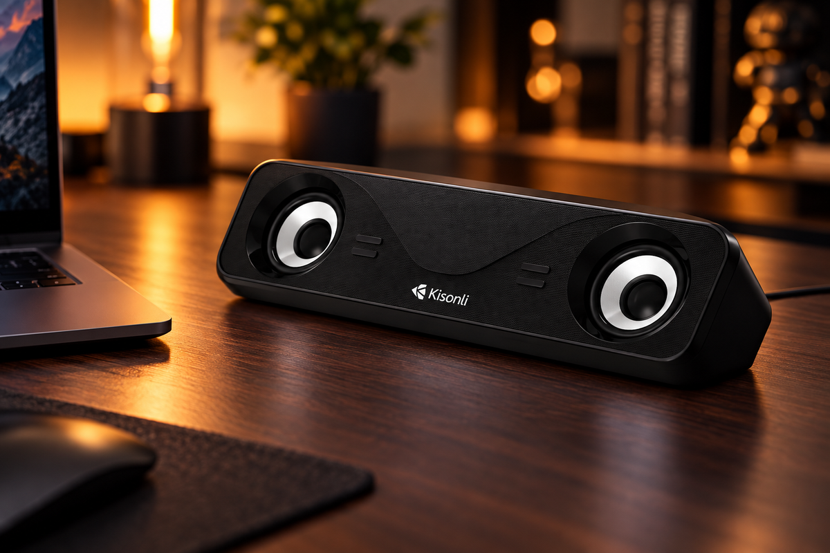 Kisonli I-610 USB Soundbar on warm desk