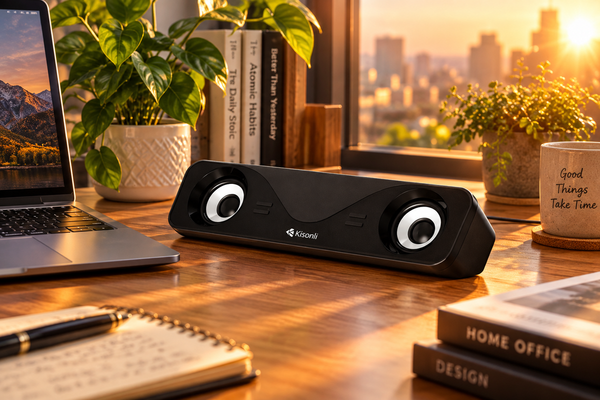 Kisonli I-610 USB Soundbar golden hour home office