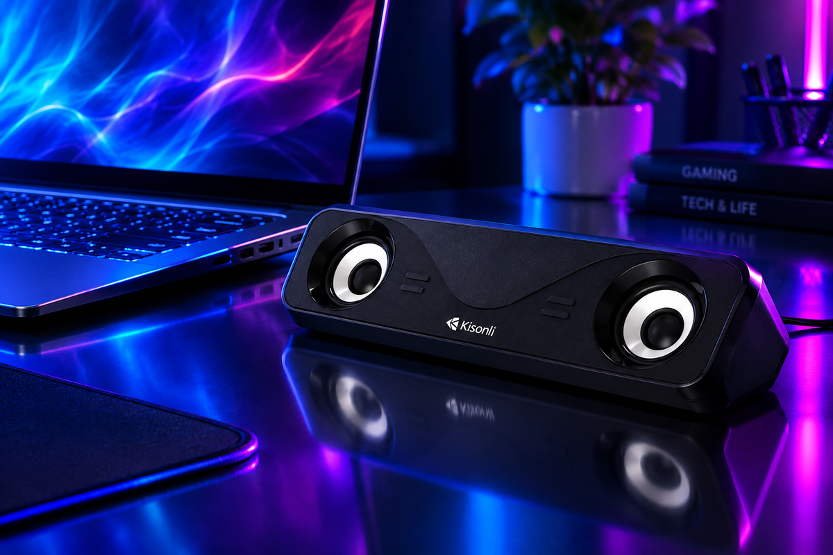 Kisonli I-610 USB Soundbar neon night setup